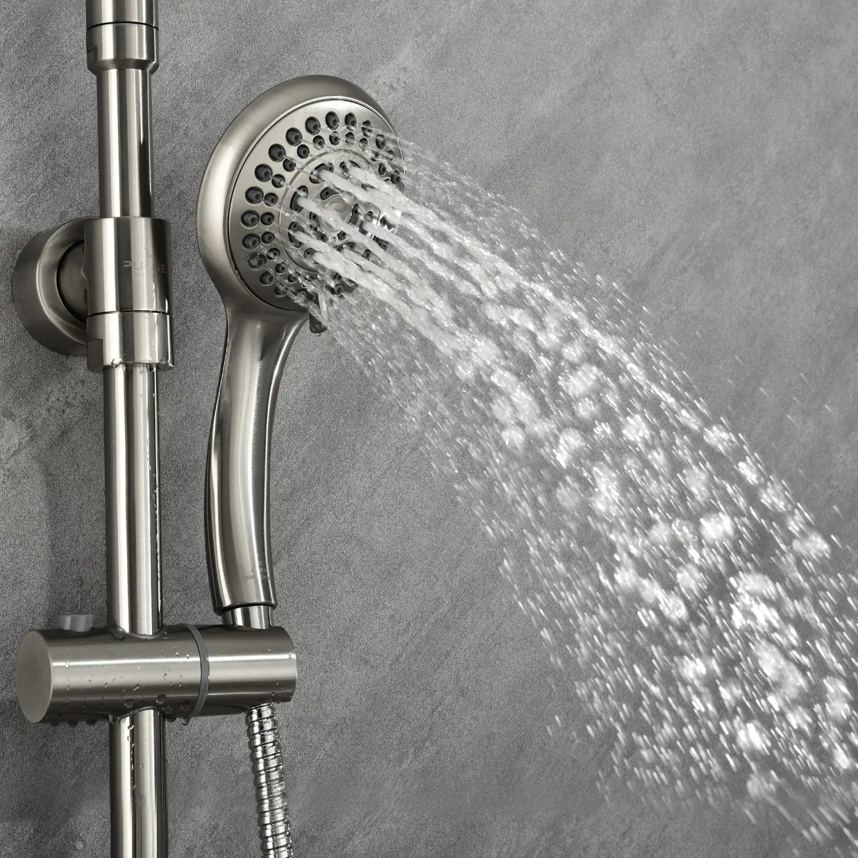 Riviera 8-in Rain Showerhead Shower System with 3-Body Jets Pivoting Shower Arm and Multi-function Handshower Brushed Nickel