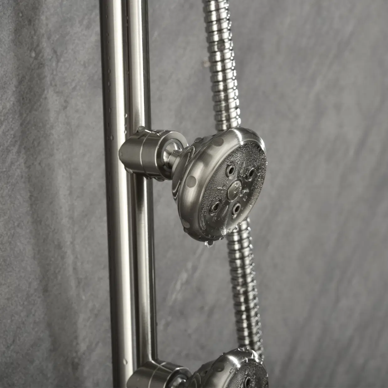 Riviera 8-in Rain Showerhead Shower System with 3-Body Jets Pivoting Shower Arm and Multi-function Handshower Brushed Nickel