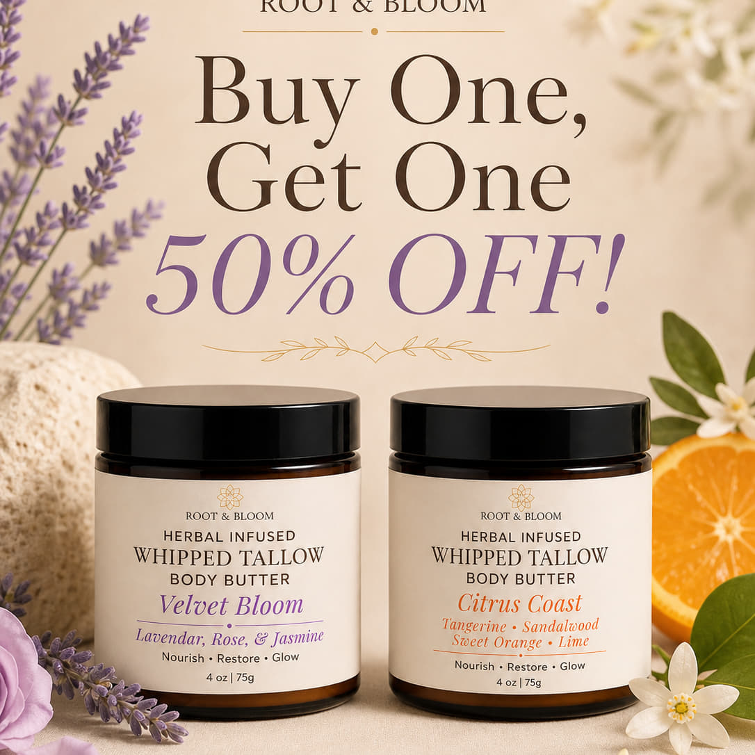 Root and Bloom| BOGO 50% Off| Whipped Tallow Body Butter in Citrus Coast and Velvet Bloom
