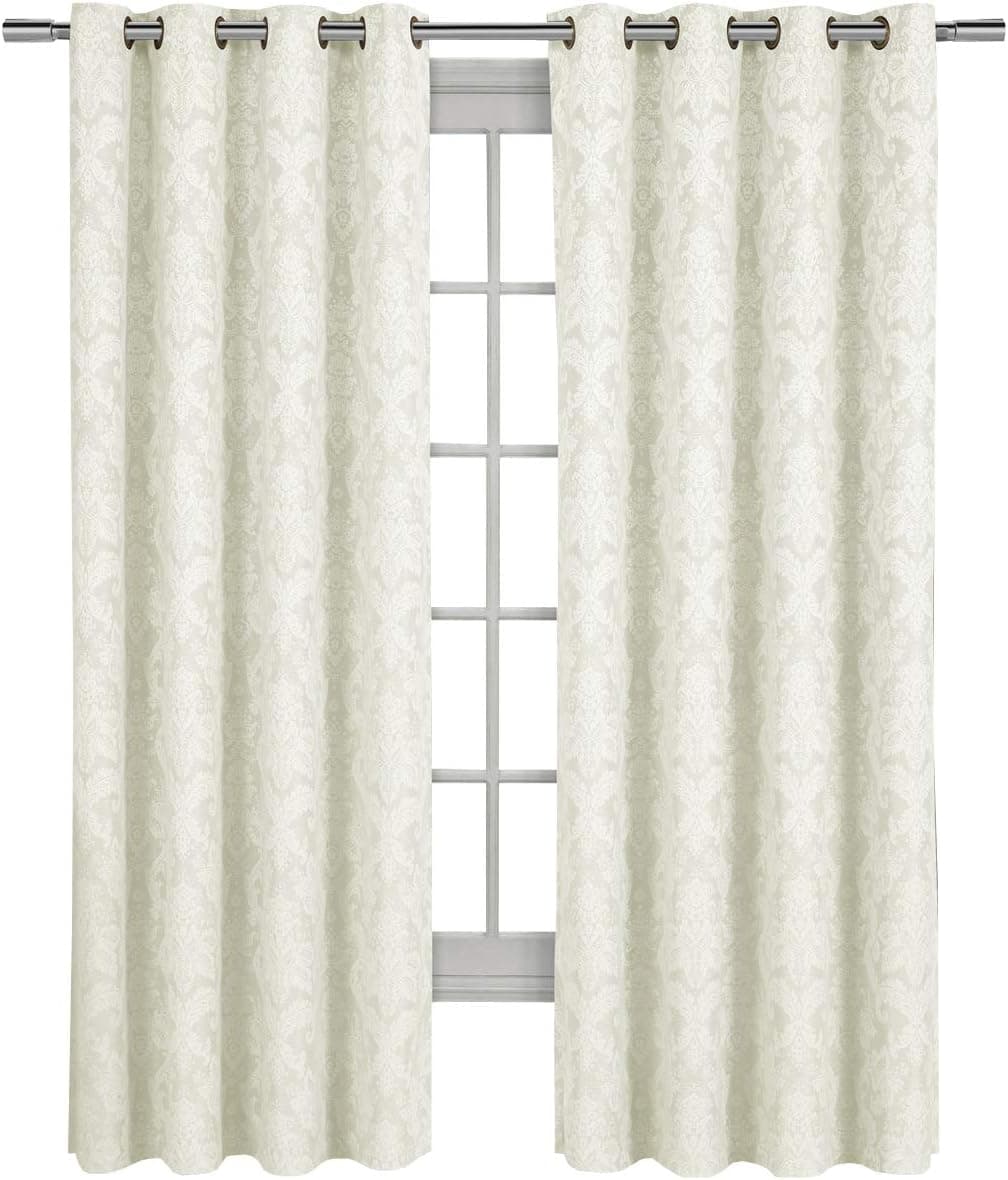 Royal Tradition Blair, 108-Inch-by-108-Inch, Set of 2, Jacquard Grommet Top Window Curtains, Ivory 108-Wx108"-L Ivory