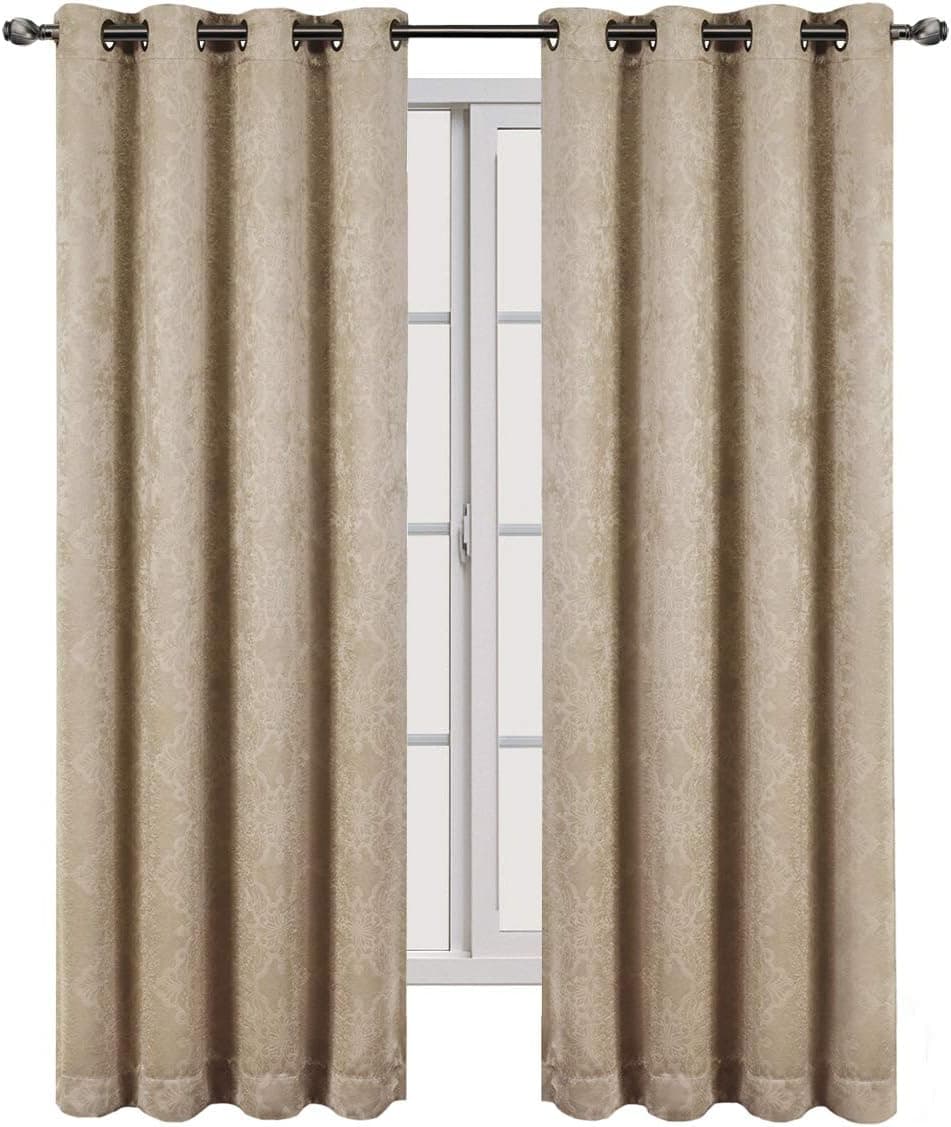 Royal Tradition Embossed Bella 104-Inch Wide-by-108-Inch Long, Set of 2 Grommet Top Blackout Curtain Panels, Beige 104-Wx108"-L Beige
