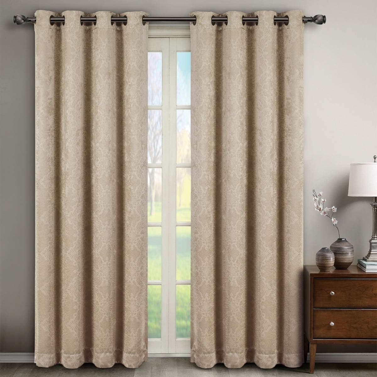 Royal Tradition Embossed Bella 104-Inch Wide-by-108-Inch Long, Set of 2 Grommet Top Blackout Curtain Panels, Beige 104-Wx108"-L Beige