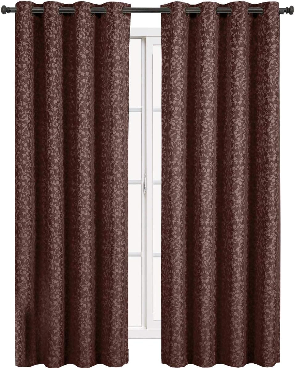 Royal Tradition Fiorela 54-Inch Wide x 96-Inch Long, Single Jacquard Grommet Top Curtain Panel, Chocolate 54-W x96"-L Chocolate