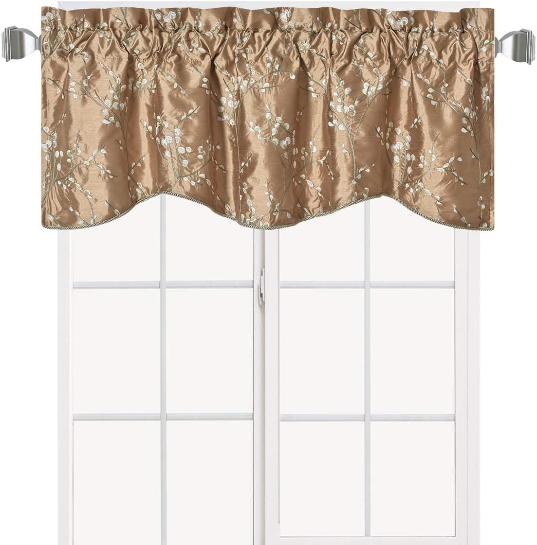 Royal Tradition Floral Chloe Embroidered Window Valance, Gold (52x17) Rod Pocket Polyester Valances for Small Windows Chloe (52"W x 17"L) Gold