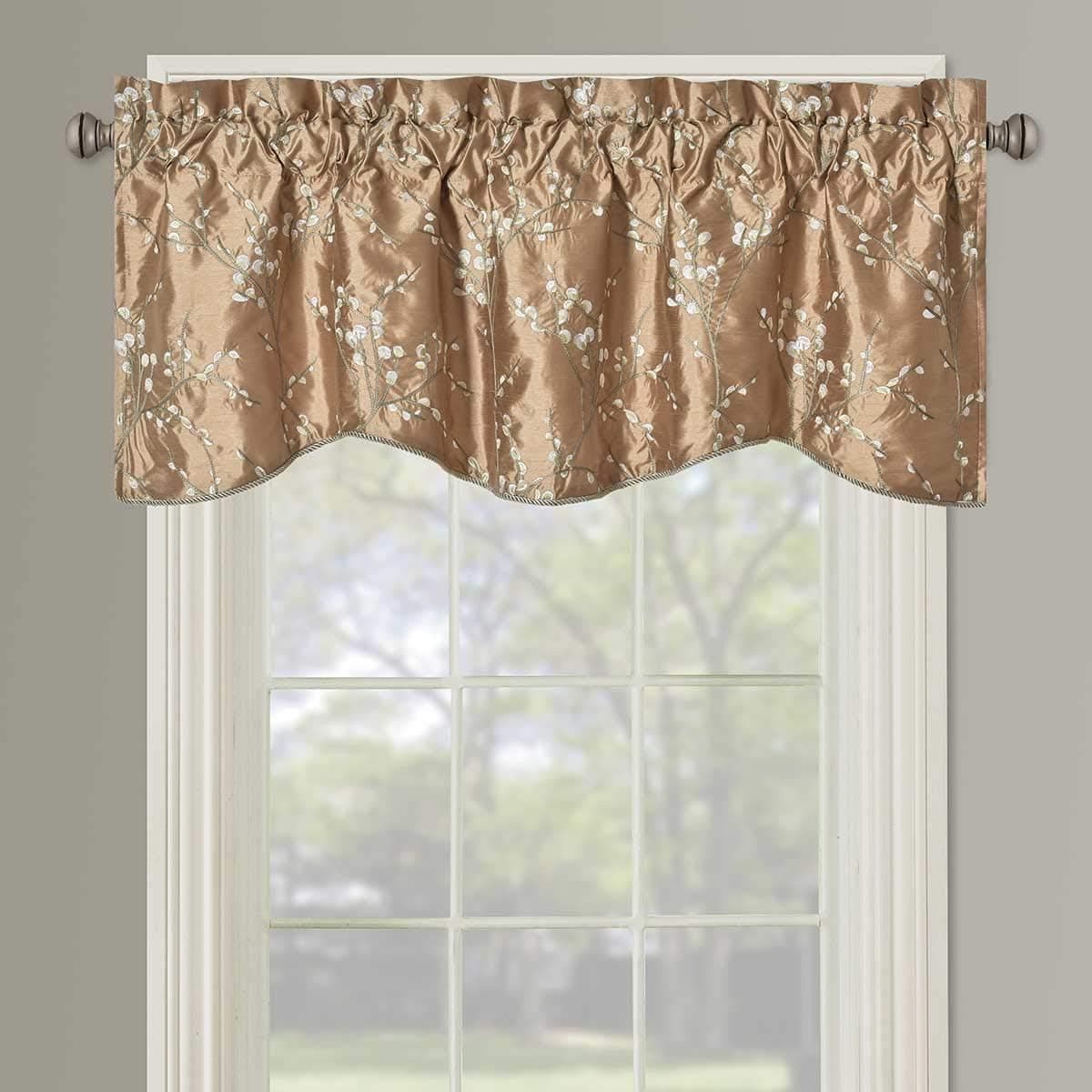 Royal Tradition Floral Chloe Embroidered Window Valance, Gold (52x17) Rod Pocket Polyester Valances for Small Windows Chloe (52"W x 17"L) Gold