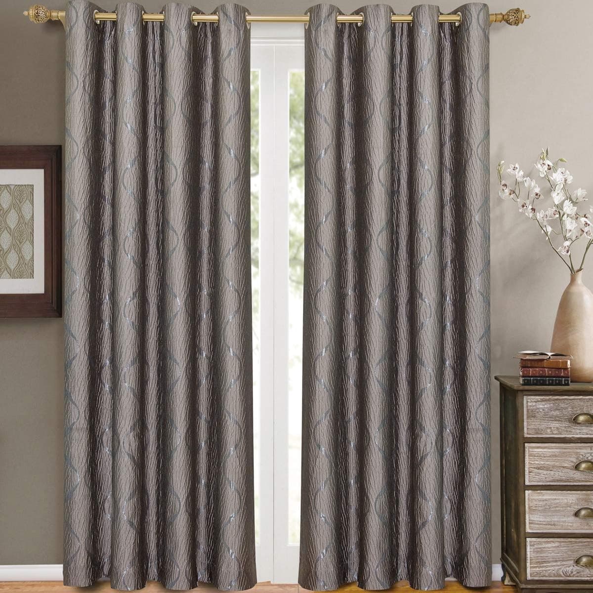Royal Tradition Laguna 104-Inch Wide x 84-Inch Long, Jacquard Set of 2 Grommet Top Curtains, Taupe 104-Wx84"-L Taupe