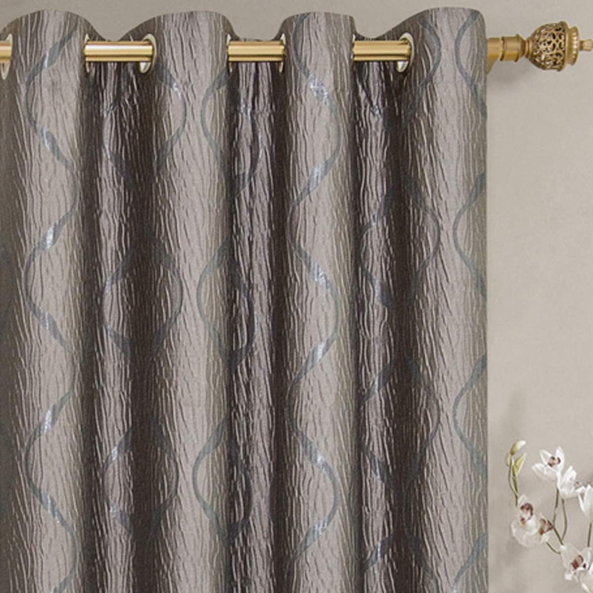 Royal Tradition Laguna 104-Inch Wide x 84-Inch Long, Jacquard Set of 2 Grommet Top Curtains, Taupe 104-Wx84"-L Taupe