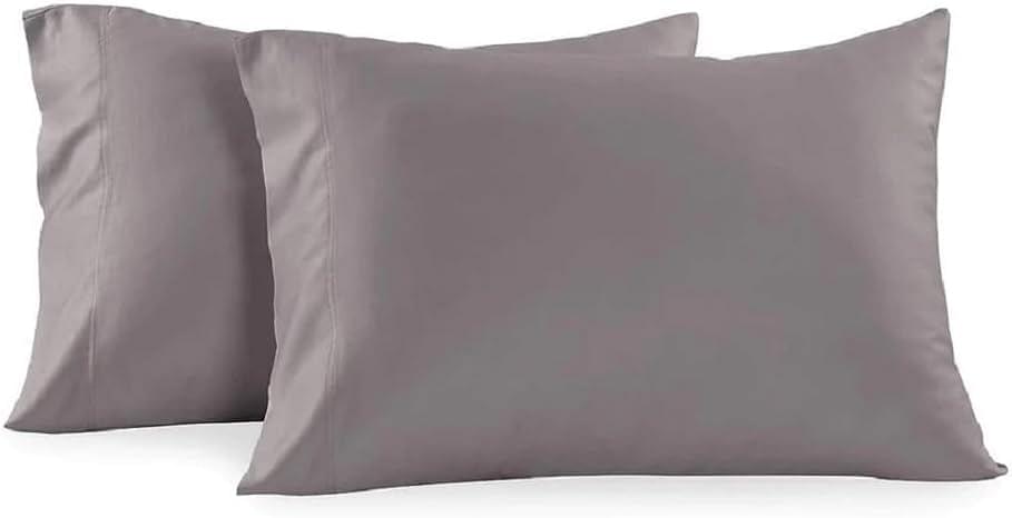 Royal Tradition Made in USA- Low Profile Cotton Sateen Pillowcases Set (Standard Size, Grey) 2pc Pillow Cases Pillowcase Set- Standard Size Grey