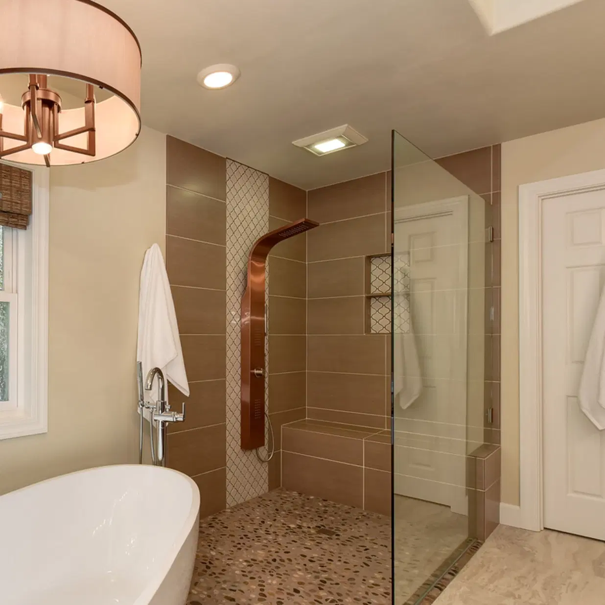 Santa Cruz 7-in ShowerSpa with Dual-function Rain and Waterfall Showerhead with Oversized Body Sprays and Handshower Bronze and Brushed Nickel