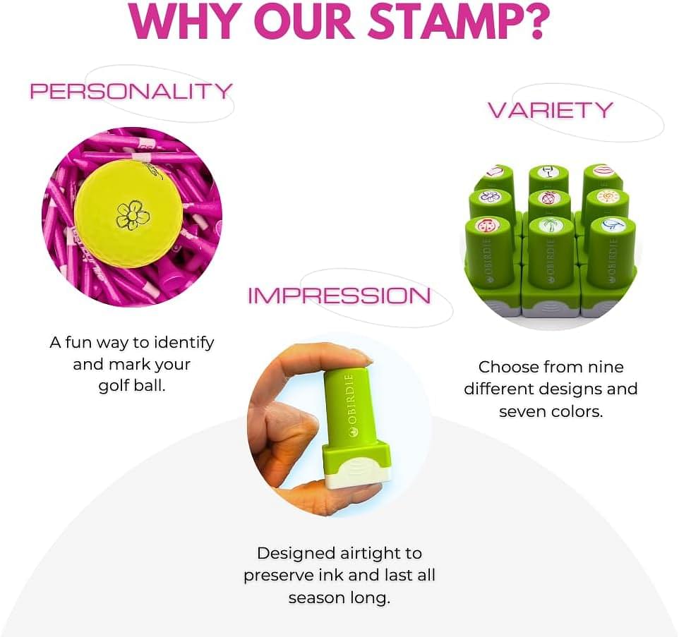 Self-Inking Golf Ball Stamp | Chic & Fun Golf Ball Stamper | Fast-Drying, Waterproof Golf Ball Marker Stamp | Reusable Golf Accessories for Women | Golfer Gifts | Golf Gadgets Birdie