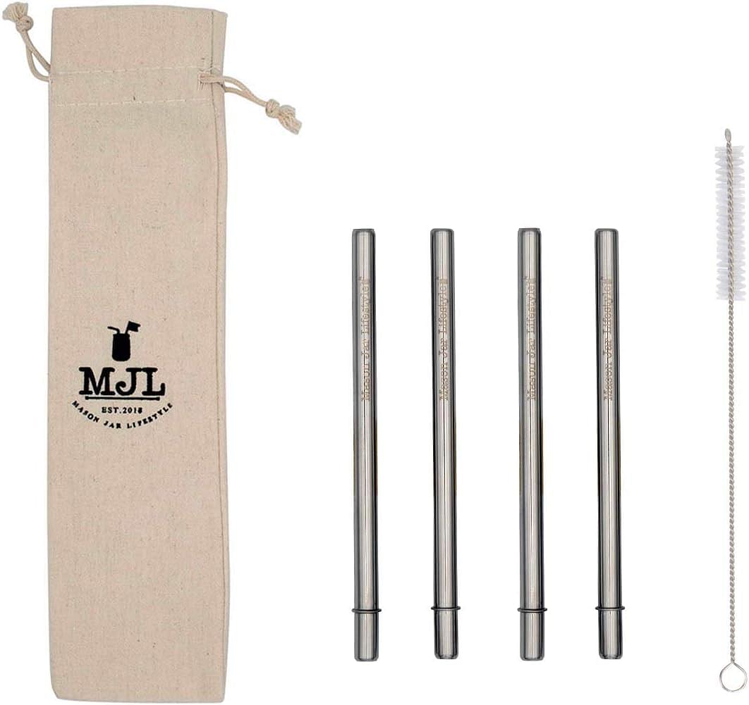 Short Safer Rounded End Stainless Steel Smoothie Straws, Reusable Straight Metal Straws for Half Pint Mason Jars, Coffee Mugs, Small Glasses, Cocktail Straws, 4 Portable Short Stainless Steel Straws