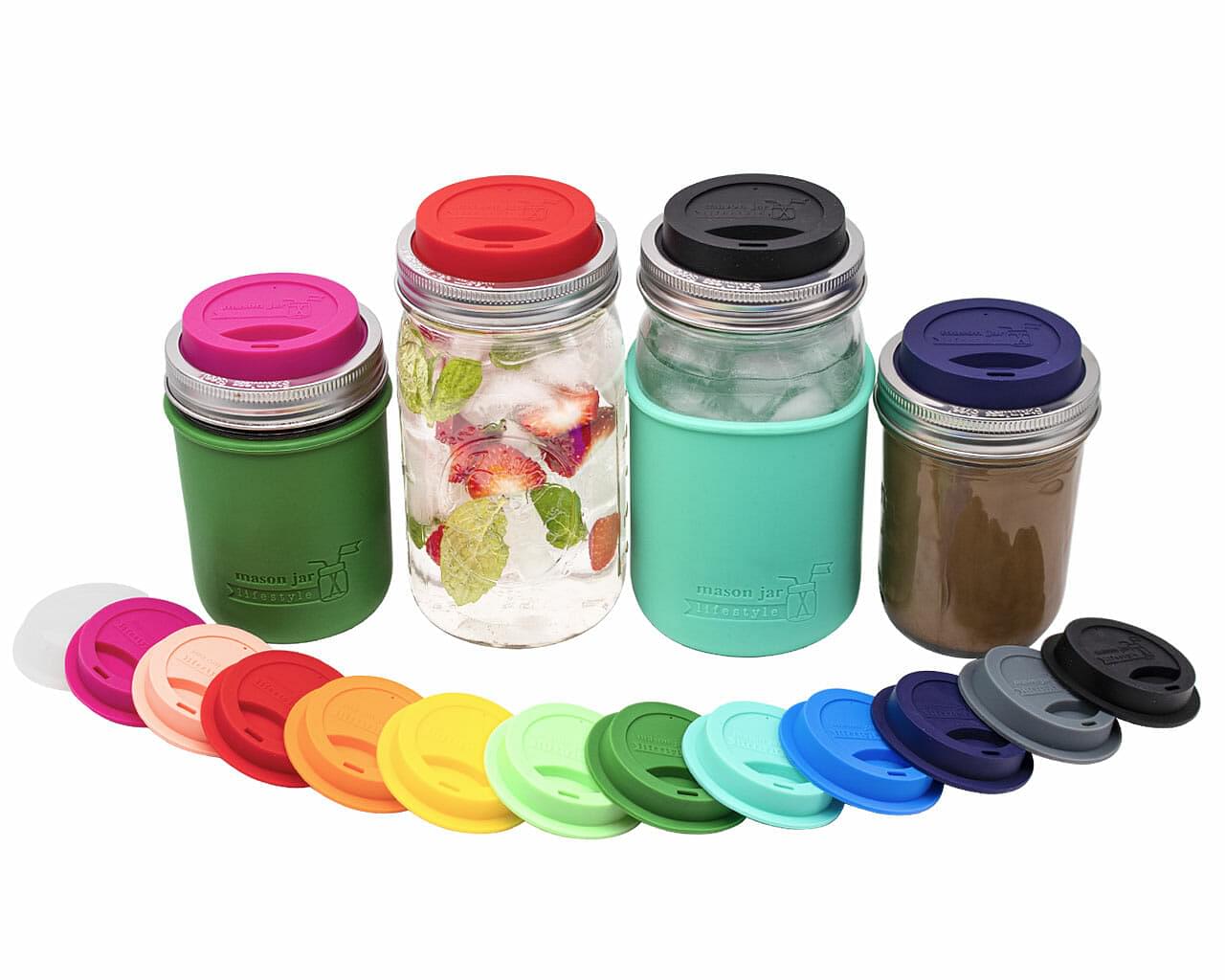 Silicone Drinking Lid with Stainless Steel Band for Mason Jars