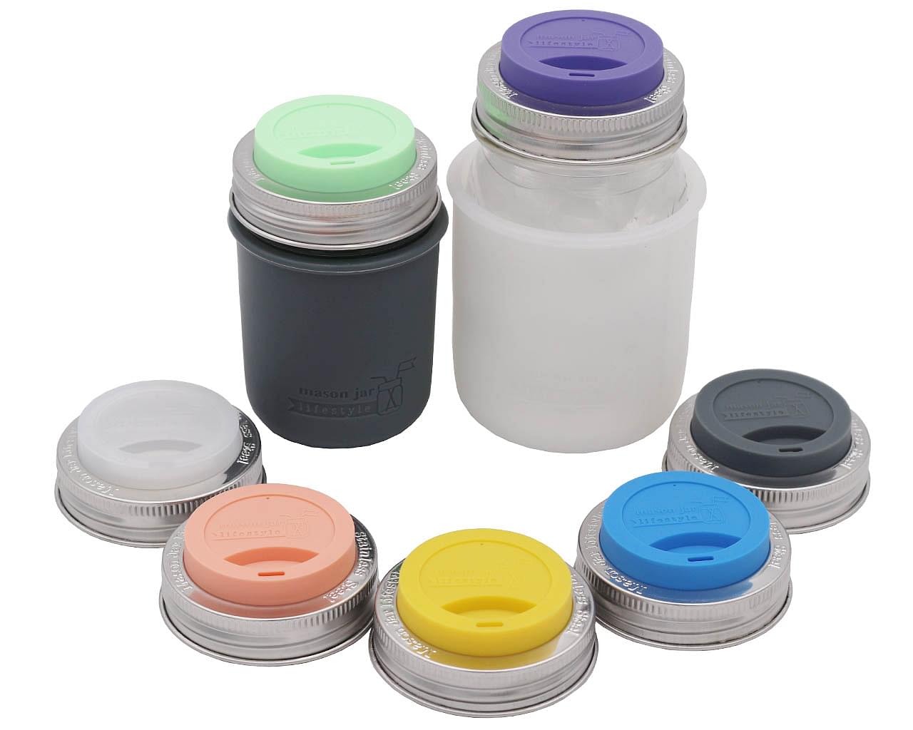 Silicone Drinking Lid with Stainless Steel Band for Mason Jars