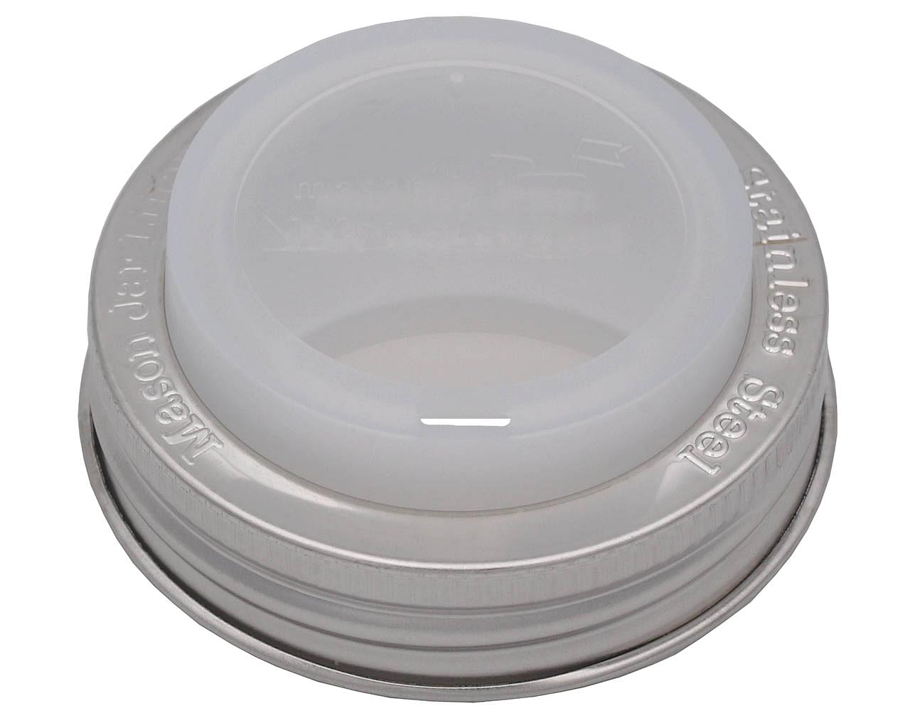 Silicone Drinking Lid with Stainless Steel Band for Mason Jars