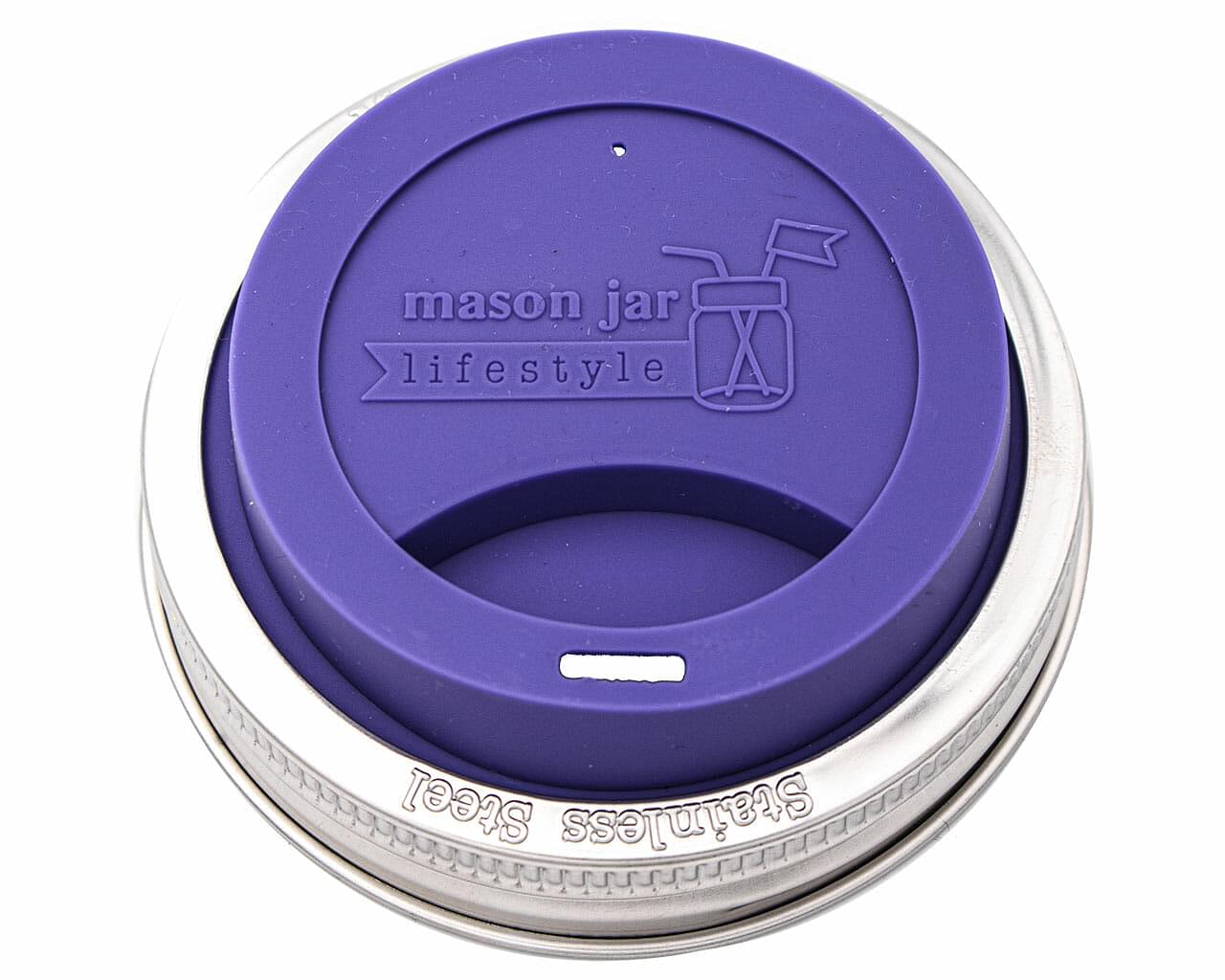 Silicone Drinking Lid with Stainless Steel Band for Mason Jars