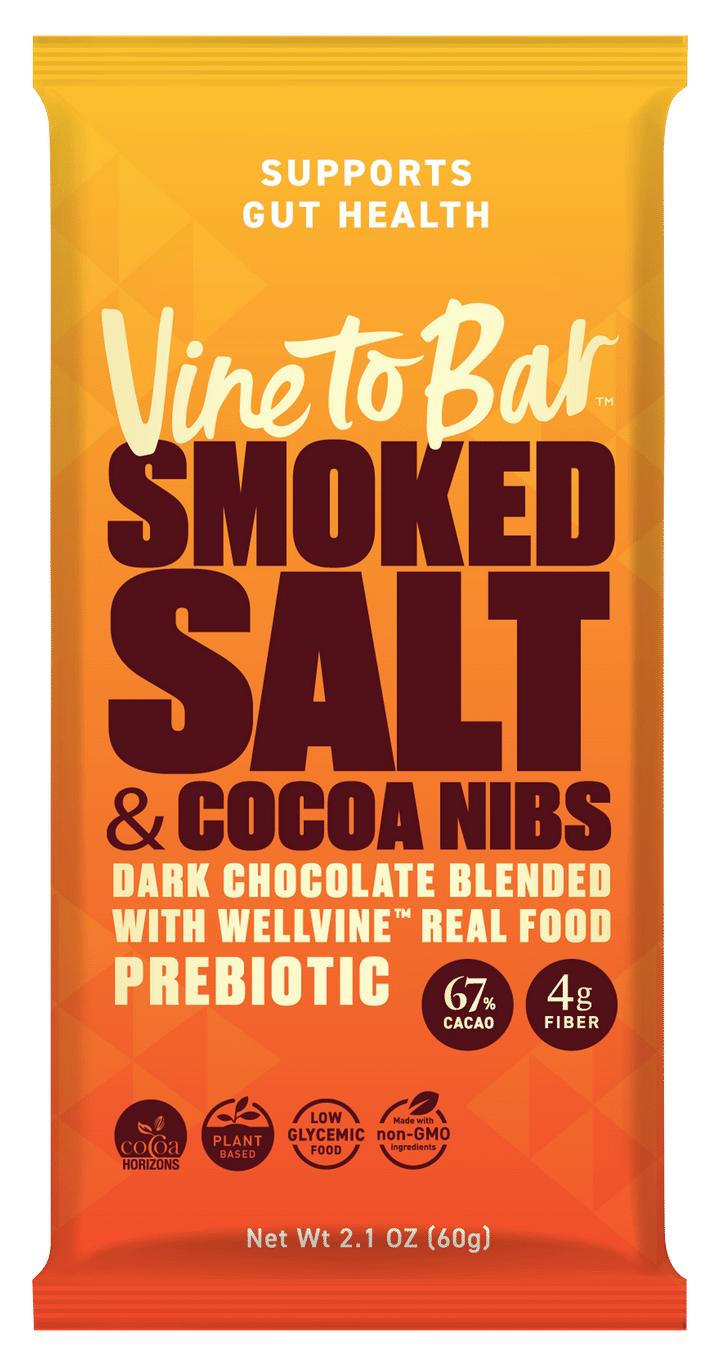 Smoked Salt and Cocoa Nibs Dark Chocolate Bar - Premium 65% Dark Chocolate with Smoked Salt, Cocoa Nibs and WellVine Chardonnay Marc Infusion  5 Key Highlights
