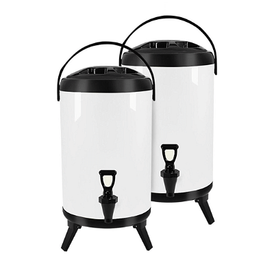 SOGA 2X 12L Stainless Steel Insulated Milk Tea Barrel Hot and Cold Beverage Dispenser Container with Faucet White