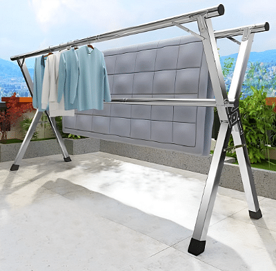 SOGA 2X 2.0m Portable Standing Clothes Drying Rack Foldable Space-Saving Laundry Holder 3 Poles