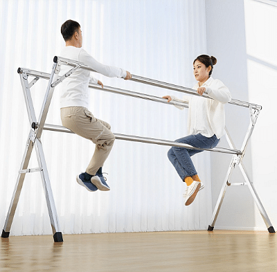 SOGA 2X 2.4m Portable Standing Clothes Drying Rack Foldable Space-Saving Laundry Holder 3 Poles