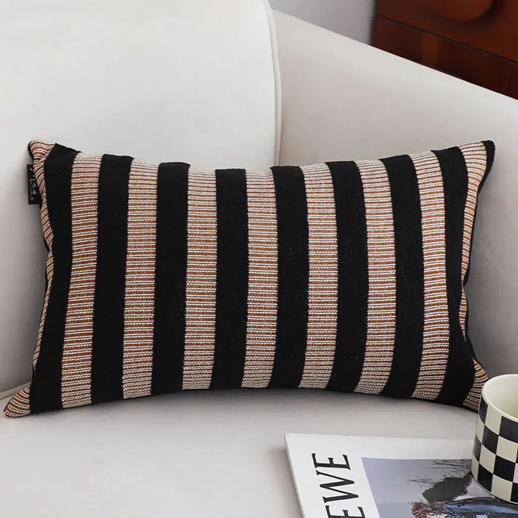 SOGA 2X 30x50cm Black & Tan Striped Rectangular Pillow Covers – Decorative Throw Pillowcases for Sofa, Bed & Home Decor