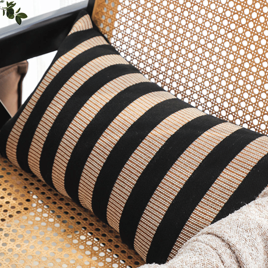 SOGA 2X 30x50cm Black & Tan Striped Rectangular Pillow Covers – Decorative Throw Pillowcases for Sofa, Bed & Home Decor