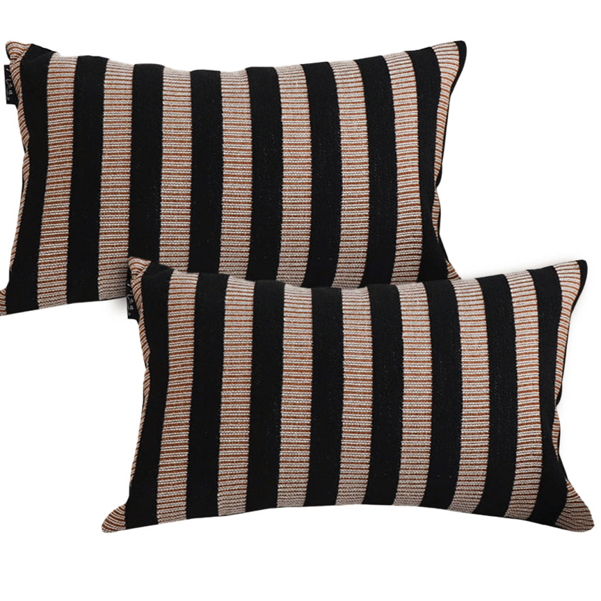 SOGA 2X 30x50cm Black & Tan Striped Rectangular Pillow Covers – Decorative Throw Pillowcases for Sofa, Bed & Home Decor
