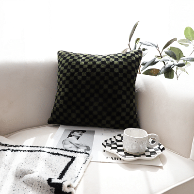 SOGA 2X 45cm Urban Light Luxury Pillow Dark Night Green Checkered Square Throw Pillow