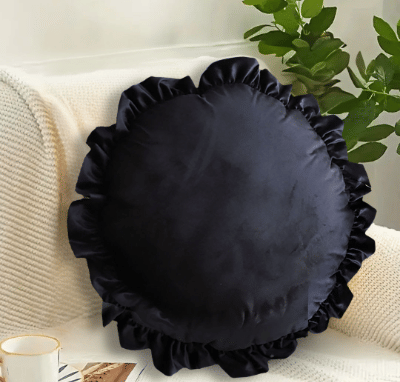 SOGA 2X 45X Butterfly Black Vintage Lotus Leaf Edge Round Throw Pillow