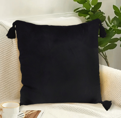 SOGA 2X Black Vintage Butterfly Pillow Tassel Velvet Square Throw Pillow