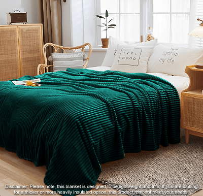 SOGA 2X Dark GreenThrow Blanket Warm Cozy Striped Pattern Thin Flannel Coverlet Fleece Bed Sofa Comforter