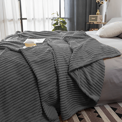 SOGA 2X GreyThrow Blanket Warm Cozy Striped Pattern Thin Flannel Coverlet Fleece Bed Sofa Comforter
