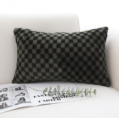 SOGA 30cm Urban Light Luxury Dark Green Checkered Lumbar Throw Pillow
