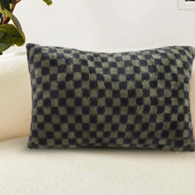 SOGA 30cm Urban Light Luxury Dark Green Checkered Lumbar Throw Pillow