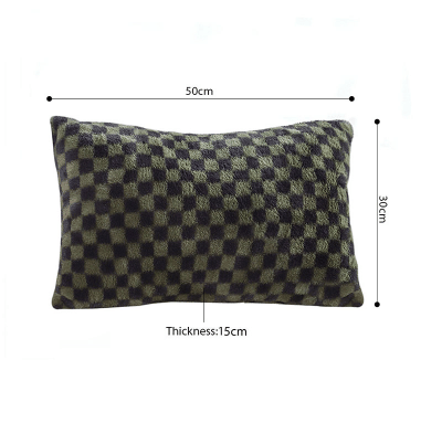 SOGA 30cm Urban Light Luxury Dark Green Checkered Lumbar Throw Pillow