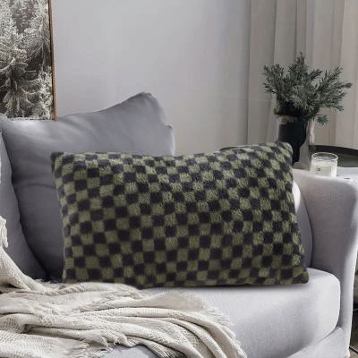 SOGA 30cm Urban Light Luxury Dark Green Checkered Lumbar Throw Pillow