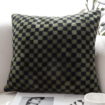 SOGA 45cm Urban Light Luxury Pillow Dark Night Green Checkered Square Throw Pillow