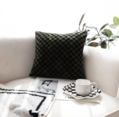 SOGA 45cm Urban Light Luxury Pillow Dark Night Green Checkered Square Throw Pillow