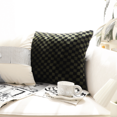 SOGA 45cm Urban Light Luxury Pillow Dark Night Green Checkered Square Throw Pillow