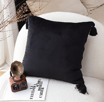 SOGA 45X Black Vintage Butterfly Pillow Tassel Velvet Square Throw Pillow