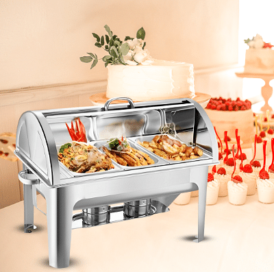 SOGA 4X 3L Triple Tray Stainless Steel Roll Top Chafing Dish Food Warmer