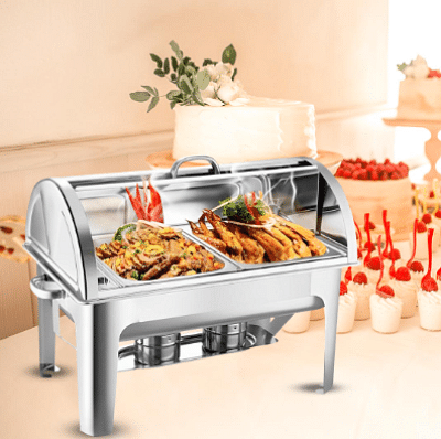 SOGA 4X 4.5L Dual Tray Stainless Steel Roll Top Chafing Dish Food Warmer