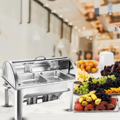 SOGA 4X 4.5L Dual Tray Stainless Steel Roll Top Chafing Dish Food Warmer