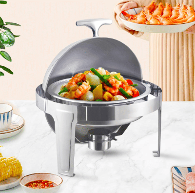 SOGA 4X 6L Round Chafing Stainless Steel Food Warmer with Glass Roll Top