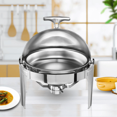 SOGA 4X 6L Round Chafing Stainless Steel Food Warmer with Glass Roll Top