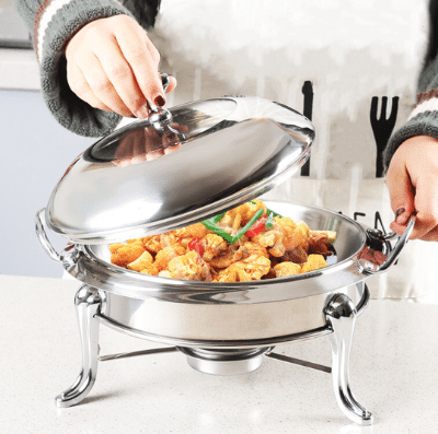SOGA 4X Stainless Steel Gold Accents Round Buffet Chafing Dish Cater Food Warmer Chafer with Glass Top Lid