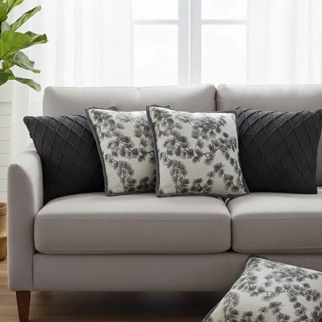 SOGA 5PC 45cm Pillowcases – 2x Charcoal Grey Cable Knit & 3x Dark Grey Floral Pillow Covers for Elegant Sofa & Home Décor
