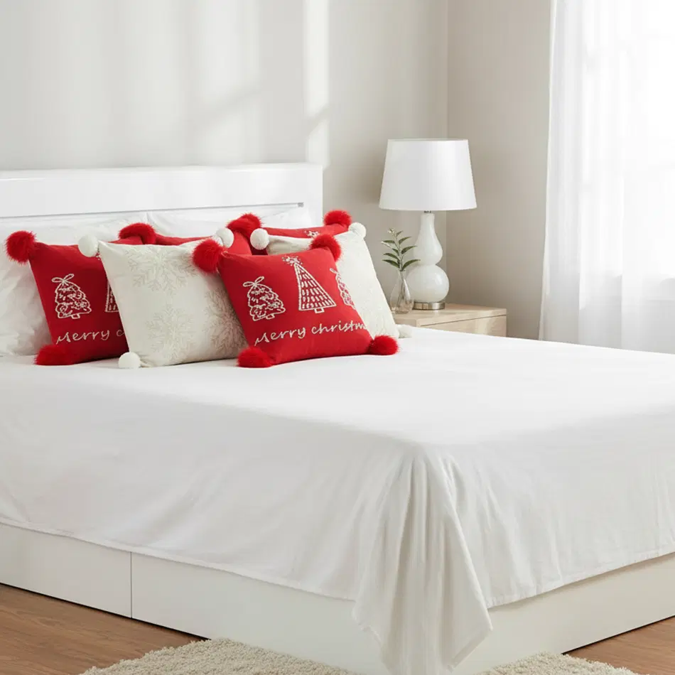 SOGA 5PC Christmas Pillow Cover Set – 2x Red Christmas Tree & 3x Cream Holiday Covers for Sofa, Bed & Home Décor