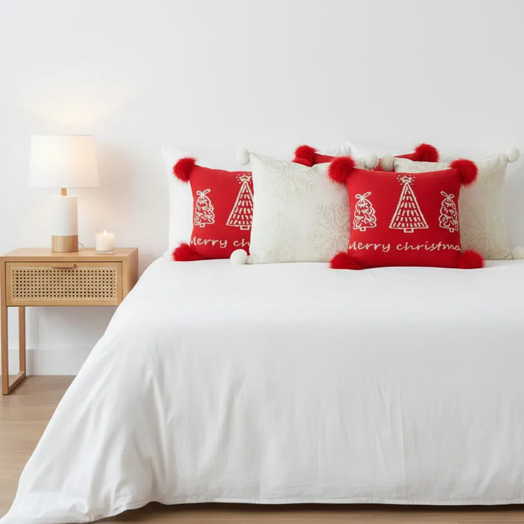 SOGA 5PC Christmas Pillow Cover Set – 2x Red Christmas Tree & 3x Cream Holiday Covers for Sofa, Bed & Home Décor