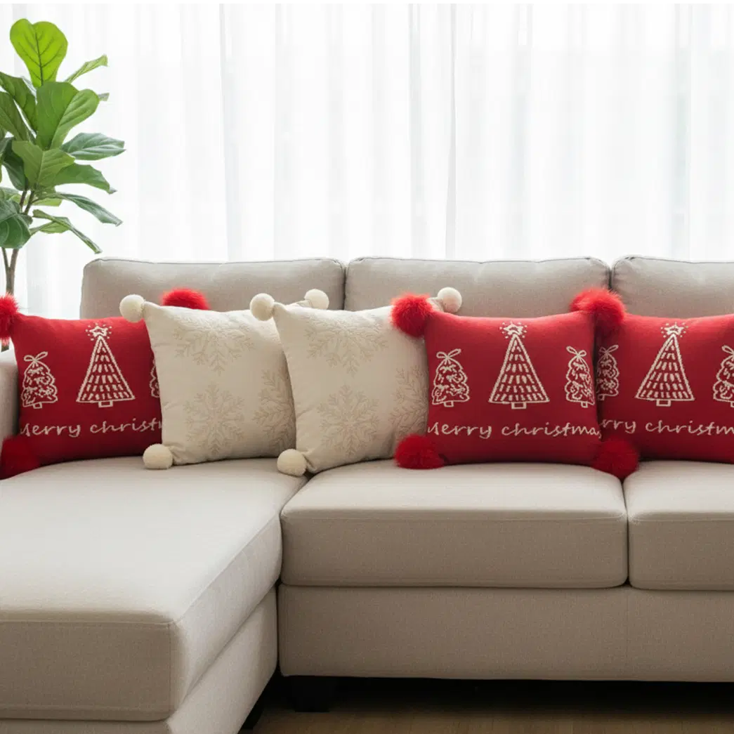 SOGA 5PC Christmas Pillow Cover Set – 2x Red Christmas Tree & 3x Cream Holiday Covers for Sofa, Bed & Home Décor