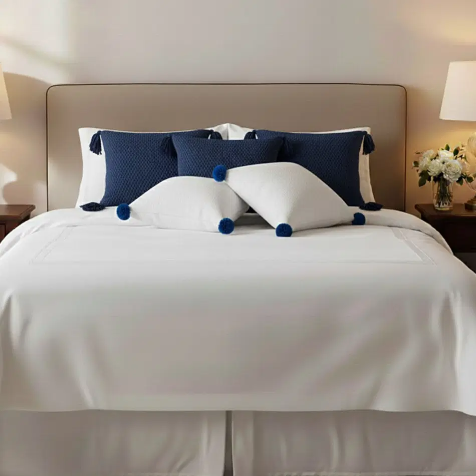 SOGA 5PC Chunky Knit Navy & Cream Ribbed Pillow Covers with Pom-Poms for Sofa